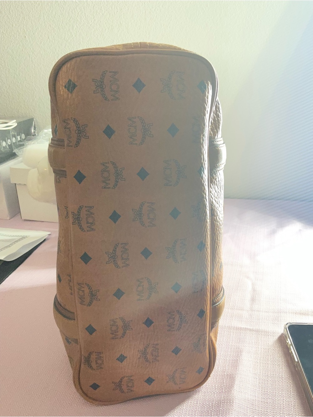 MCM Cognac Visetos Monogram Tote with Gold Plate - Picture 3 of 6